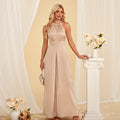 Bridal Wedding Dress Champagne Sleeveless Long Halter Jumpsuits Satin