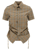 Burberry Check-Print Cotton Shirt — Camel