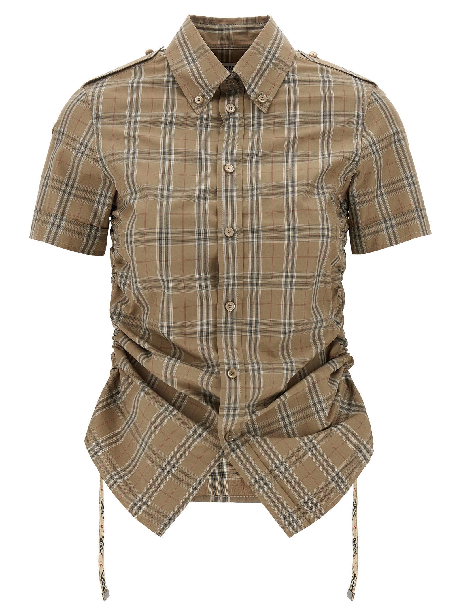 Burberry Check-Print Cotton Shirt — Camel