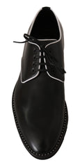 Men's Black Leather White Line Dress Derby Shoes