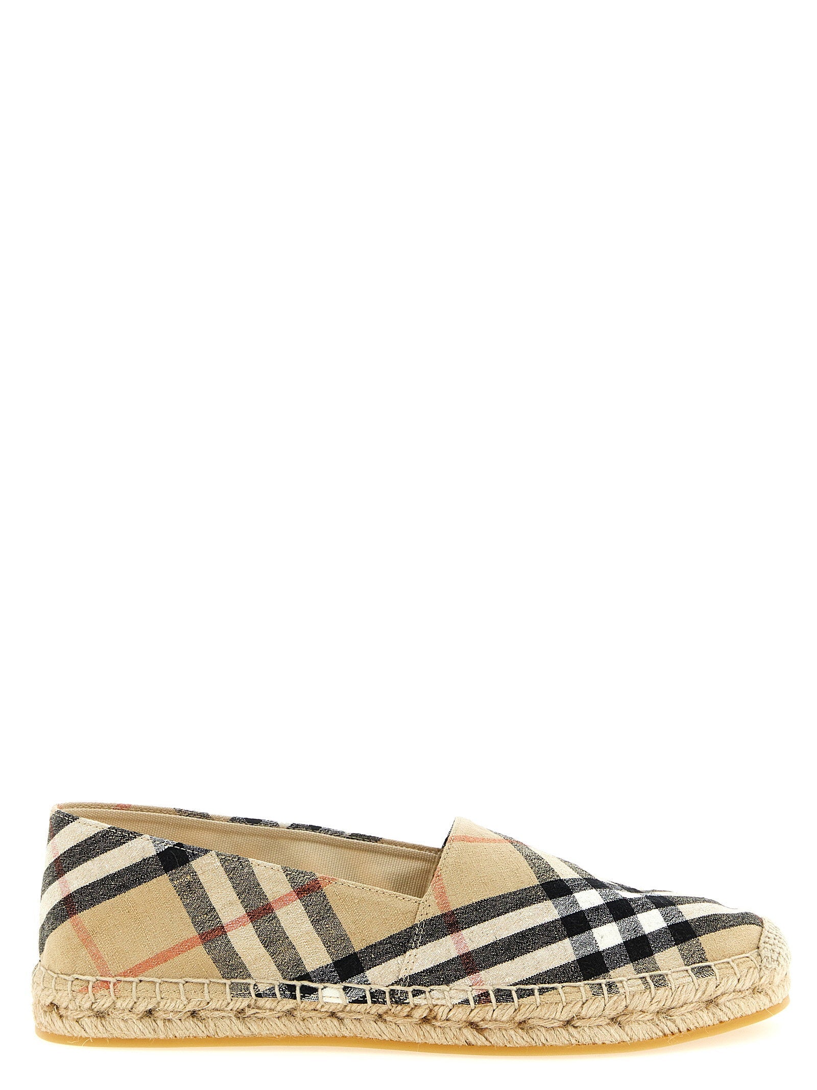 Burberry Checked Linen-Blend Espadrille — Cream