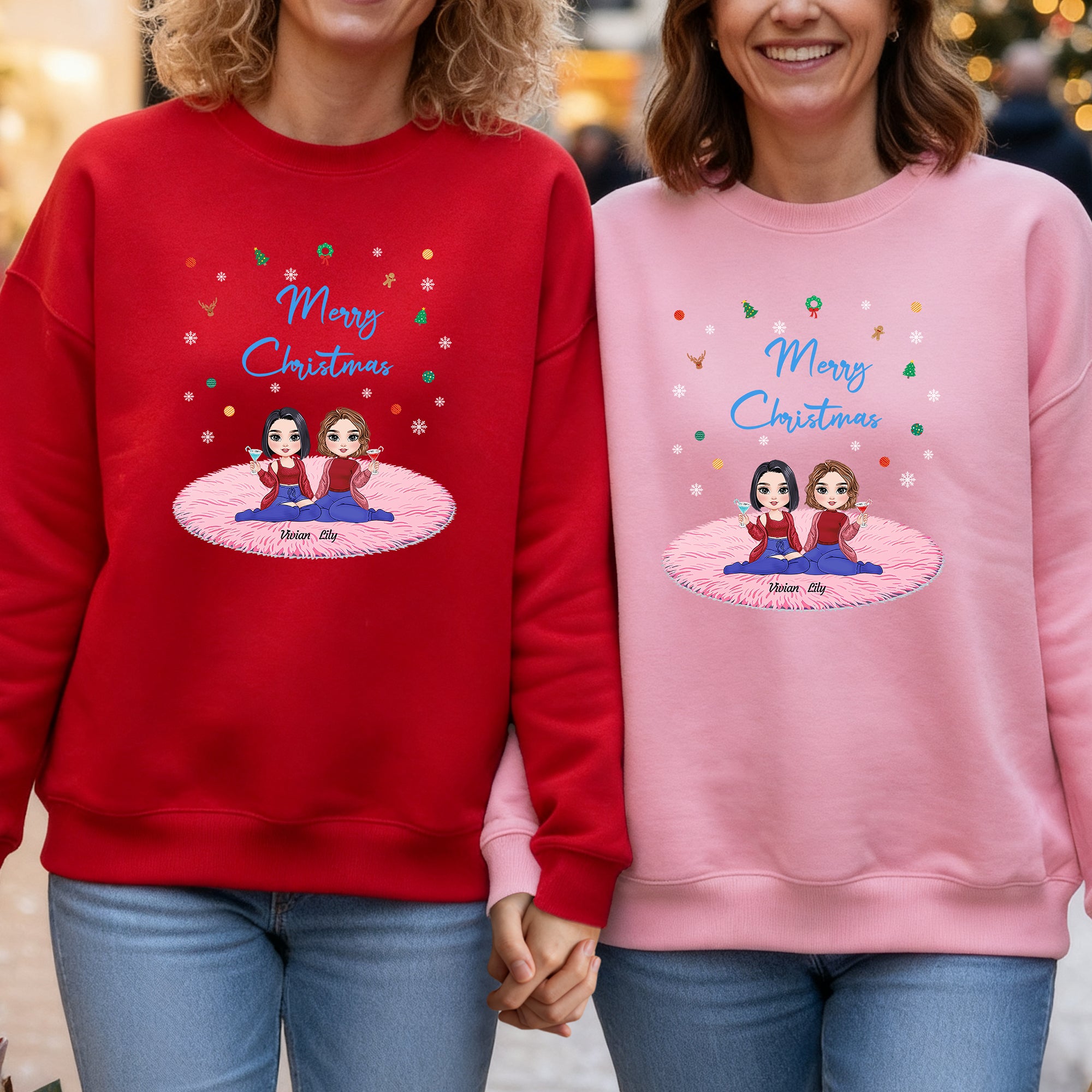 Personalizado 2-6 Navidad traje de dibujos animados de las niñas sudadera con capucha suave con los nombres de desgaste diario de regalo de Navidad para Besties Hermanas