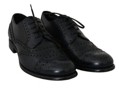 Men's Dark Blue Leather Wingtip Oxford Dress Shoes