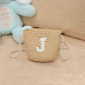 Boho personalizado ajustable bolsa de paja para niños con chenilla inicial cumpleaños boda regalo de Navidad para niños pequeños flor niñas niños