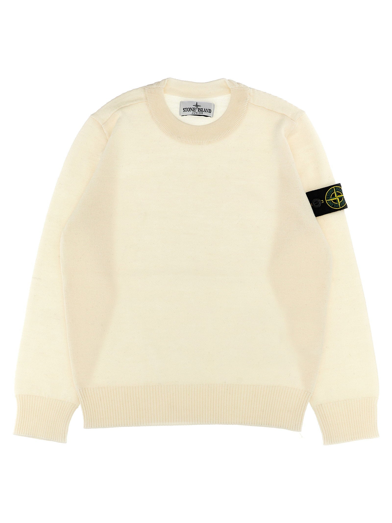 Stone Island Junior Logo Patch Wool Sweater — Cream