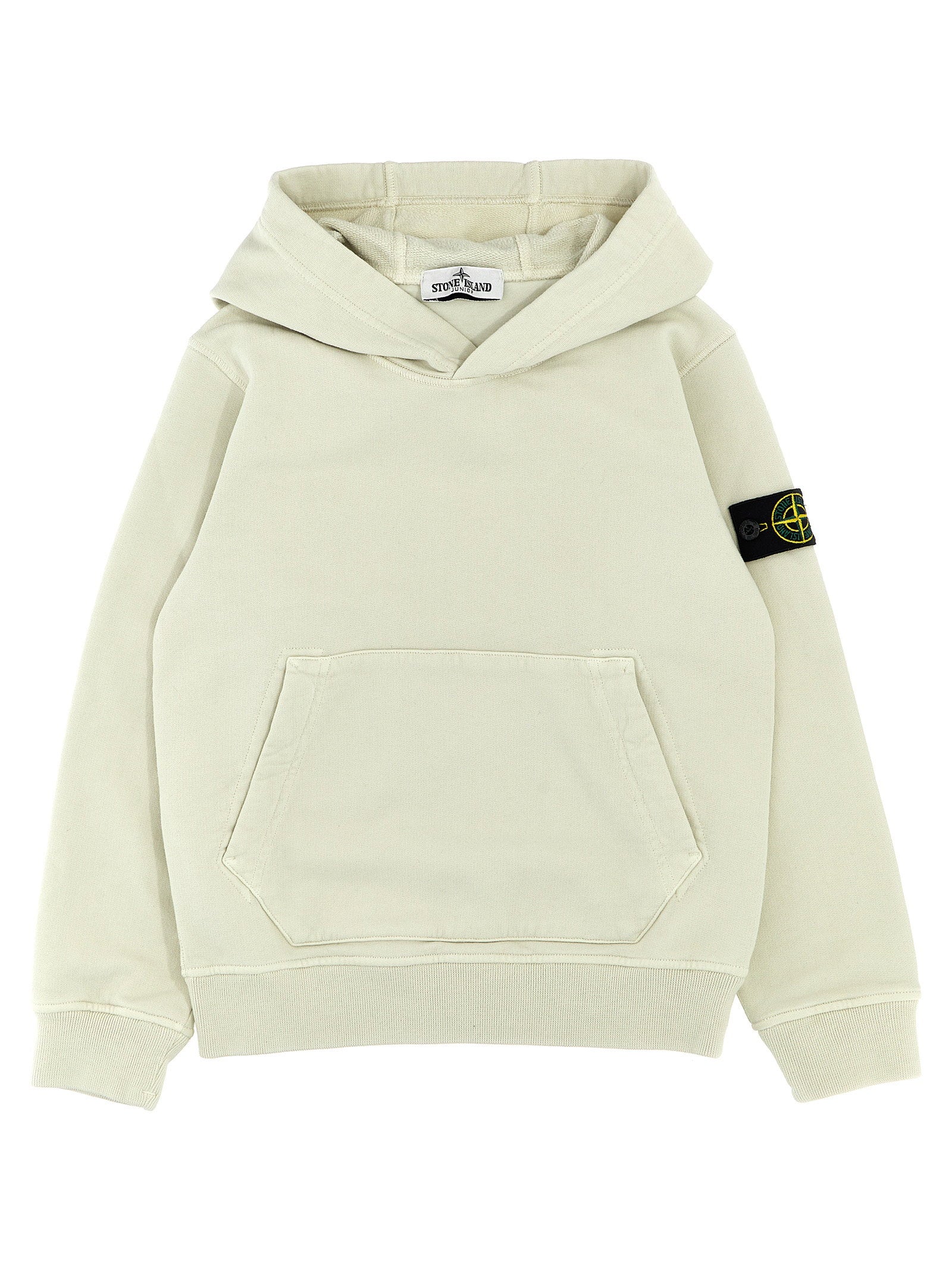 Stone Island Junior Logo Patch Hoodie — Cream