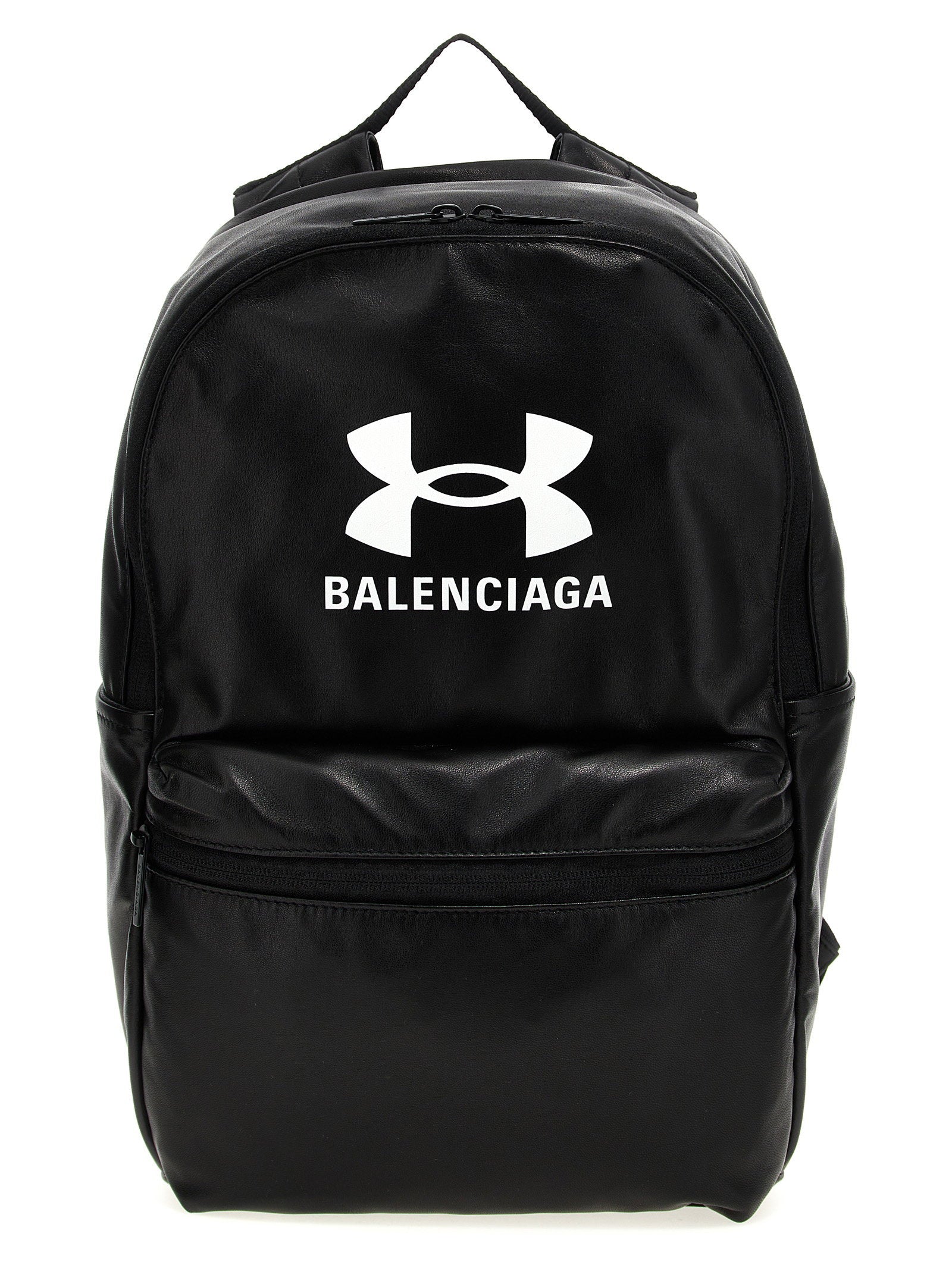 Balenciaga Logo-Print Lambskin Backpack — Black