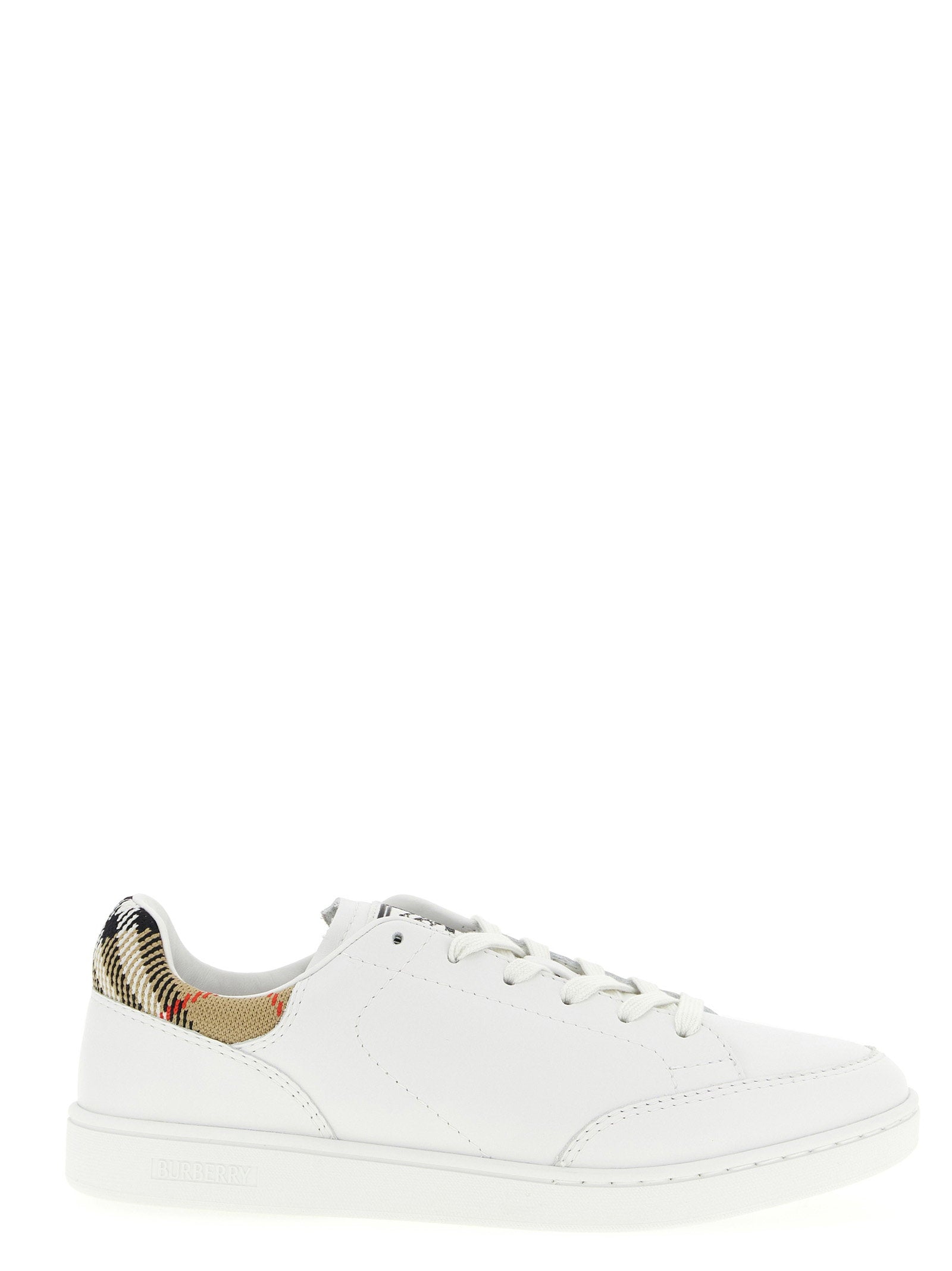 Burberry Leather with Check Heel Detail Sneaker — White