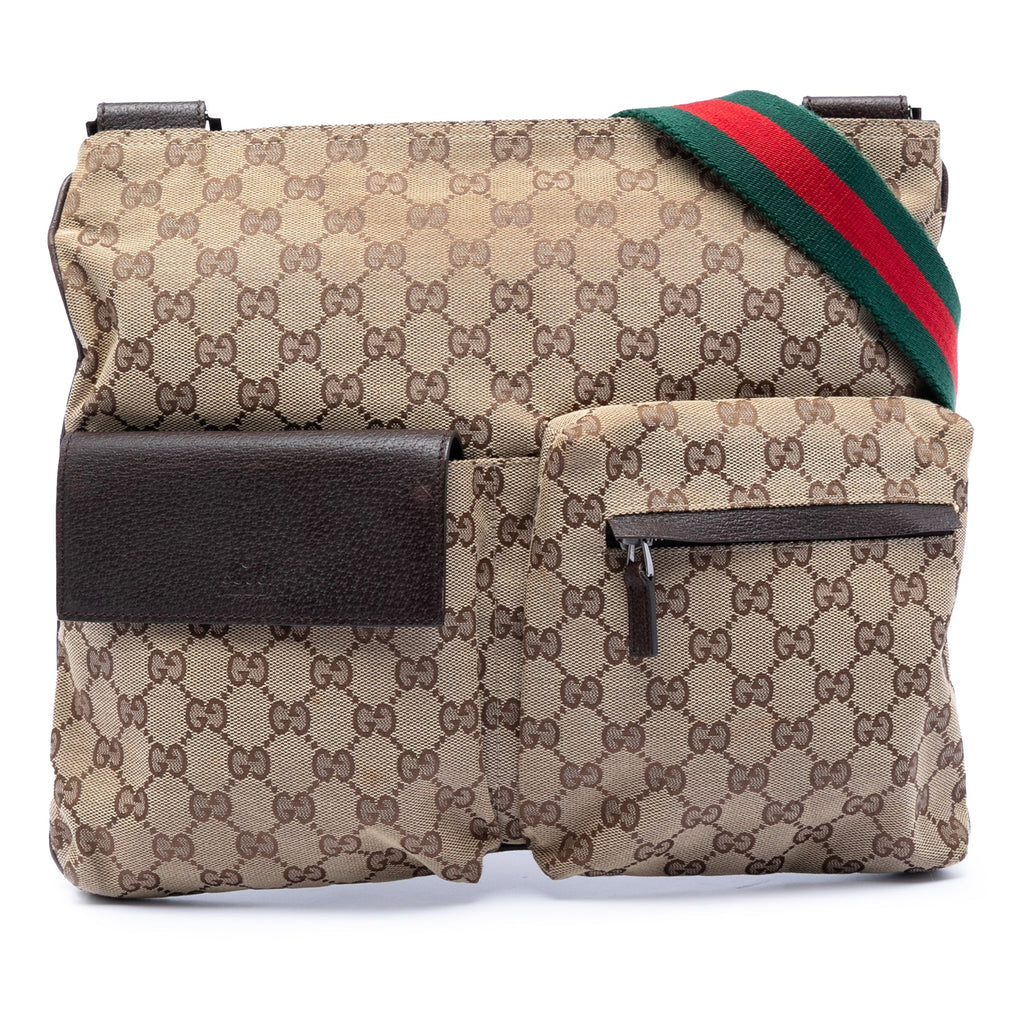 GG Canvas Web Double Pocket Crossbody