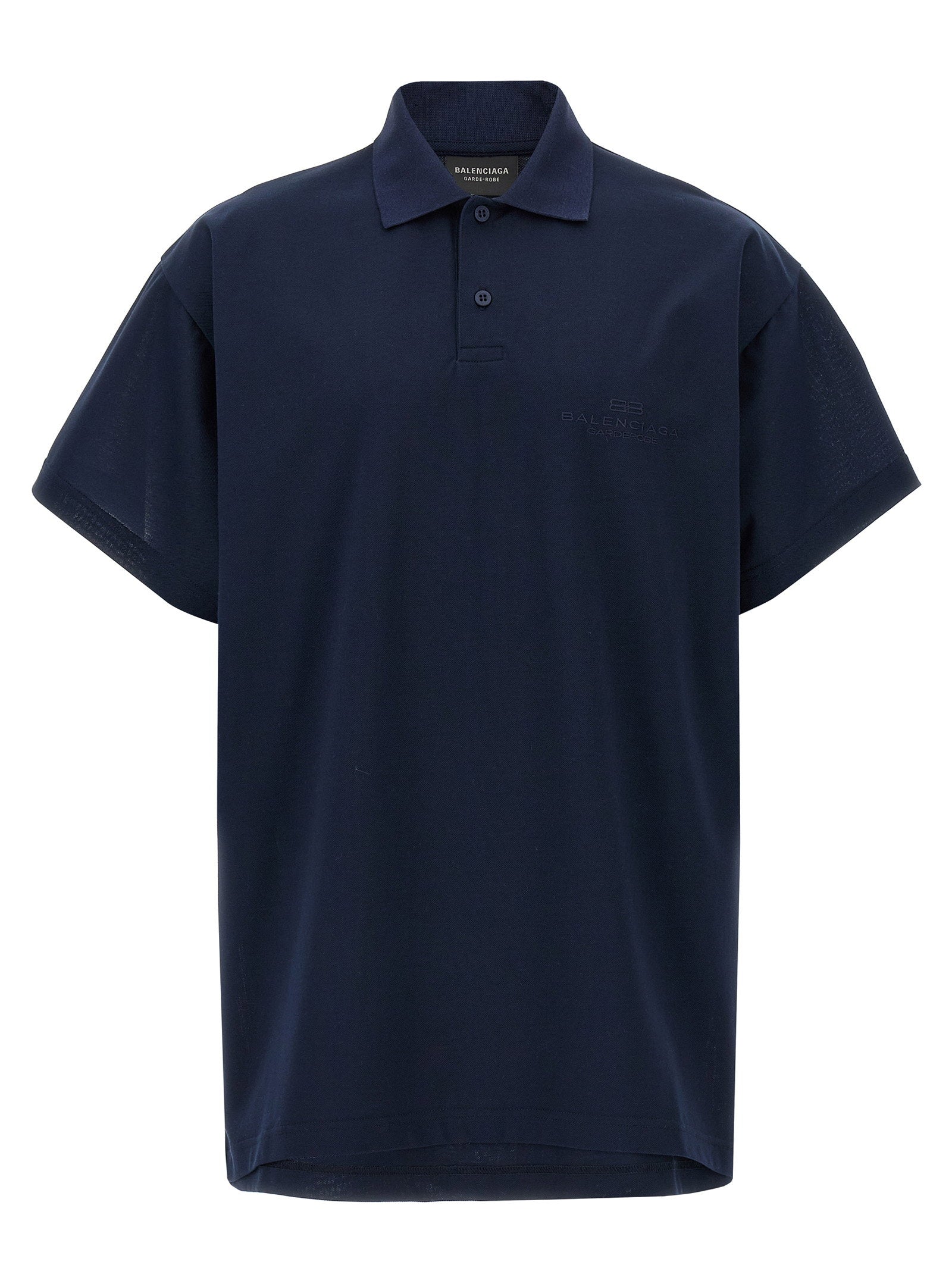 Balenciaga Embroidered Logo Polo — Navy