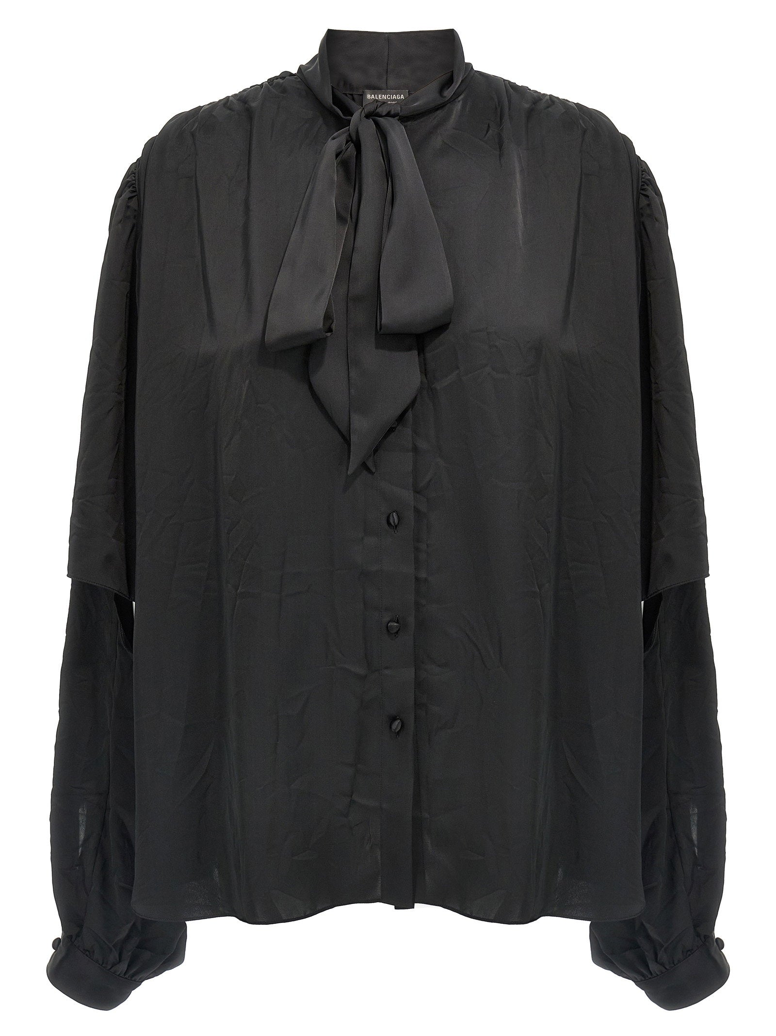 Balenciaga Double Sleeve with Lavallière Collar Shirt — Black