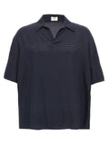 Saint Laurent Striped Silk Polo Shirt — Navy