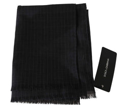 Men's Gray Wool Striped Pattern Wrap Scarf