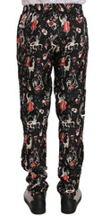 Men's Red Musical Instrument Print Sleepwear Pants Silk