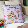 Personalizada de dibujos animados de lectura de caracteres de nacimiento de flores suave funda de almohada con el nombre y la cita de decoración del hogar regalo de cumpleaños para las mujeres niñas
