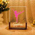 Personalizada Multicolor Silueta Bailarina LED Acrílico Luz de Noche con Base de Madera y Nombre Aniversario Cumpleaños Regalo para Bailarinas