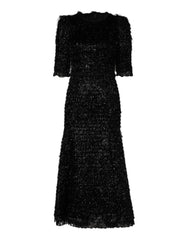 Women's Metallic Black Polyester A-Line Midi Dress Pa+pl+se