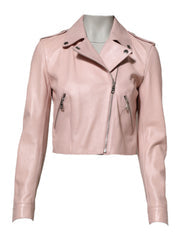 Light Pink Collar Leather Women Biker Jacket Taurus Clothing