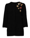 Women's Black Cashmere Quilted Embellished Jacket Clothing