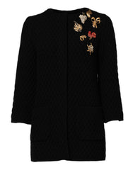 Women's Black Cashmere Quilted Embellished Jacket Clothing