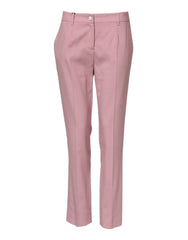 Women's Pink Wool Mid Waist Tapered Pants Virgin Elastane