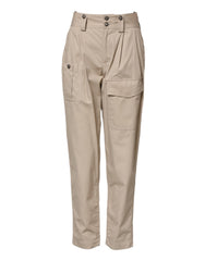 Women's Beige Cotton High Waisted Pants