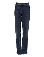 Women's Blue Cotton Mid Waisted Straight Denim Jeans Elastane Clothing
