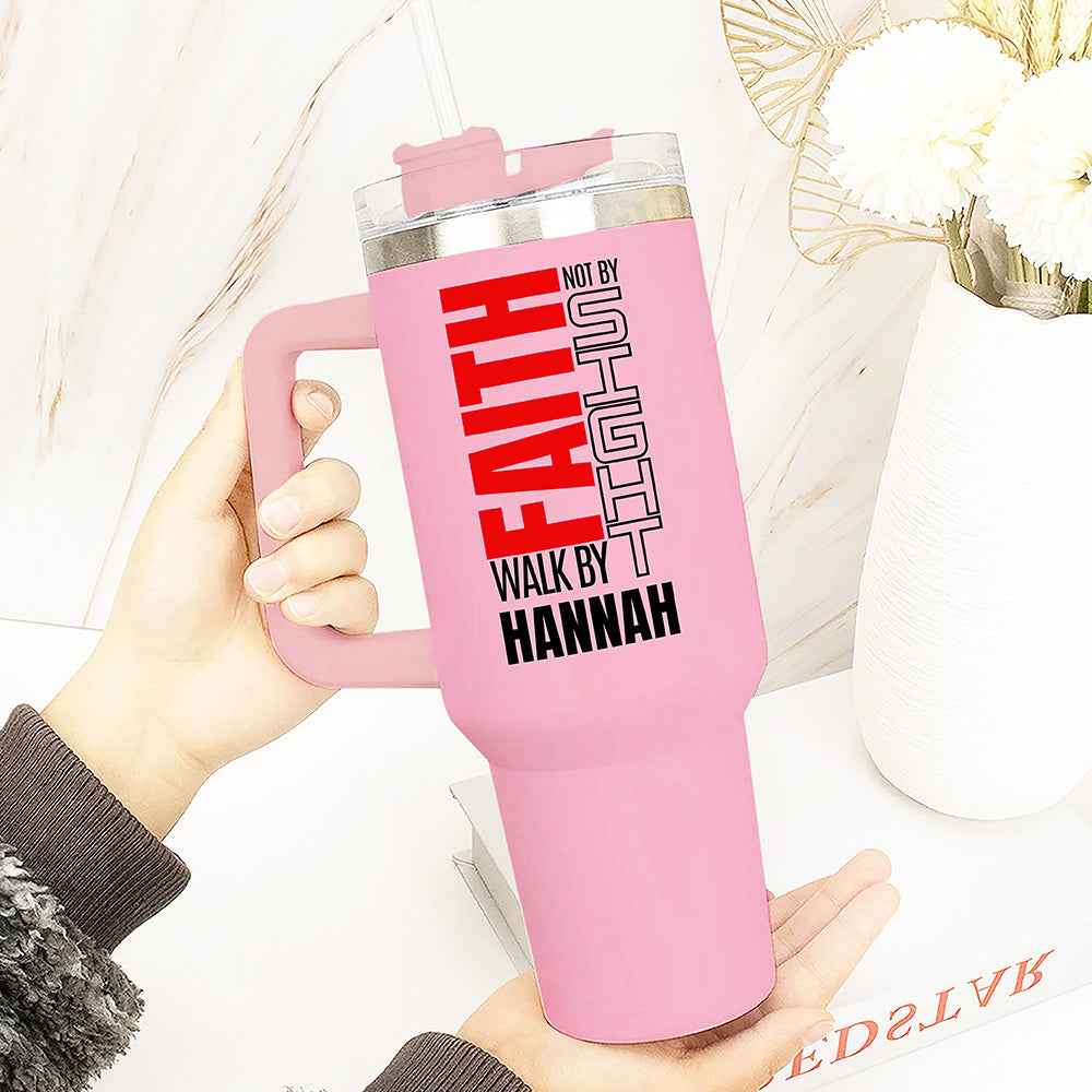 Vaso Personalizado Multicolor Tema Cristiano 40 oz con Nombre y Pajita Accesorios de Viaje Regalo de Bautismo Cumpleaños para Cristianos