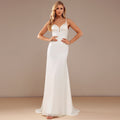 Bridal Wedding Dress Ivory Spaghetti Straps Long V-Neck Mermaid