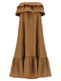 Saint Laurent Flounce Dress — Camel