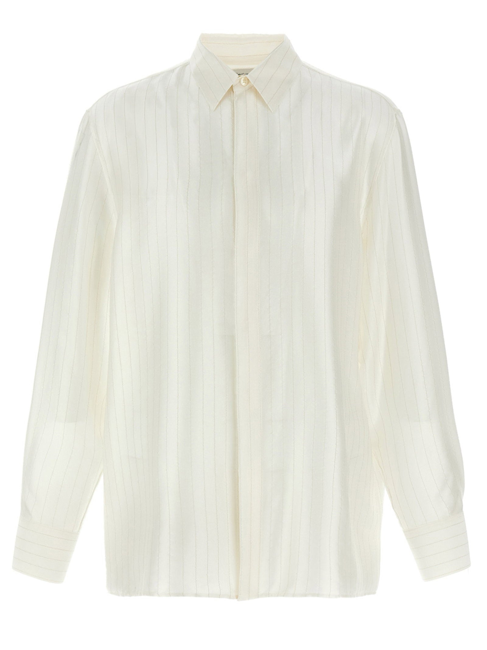 Saint Laurent Striped Satin Piqué Shirt — Ivory
