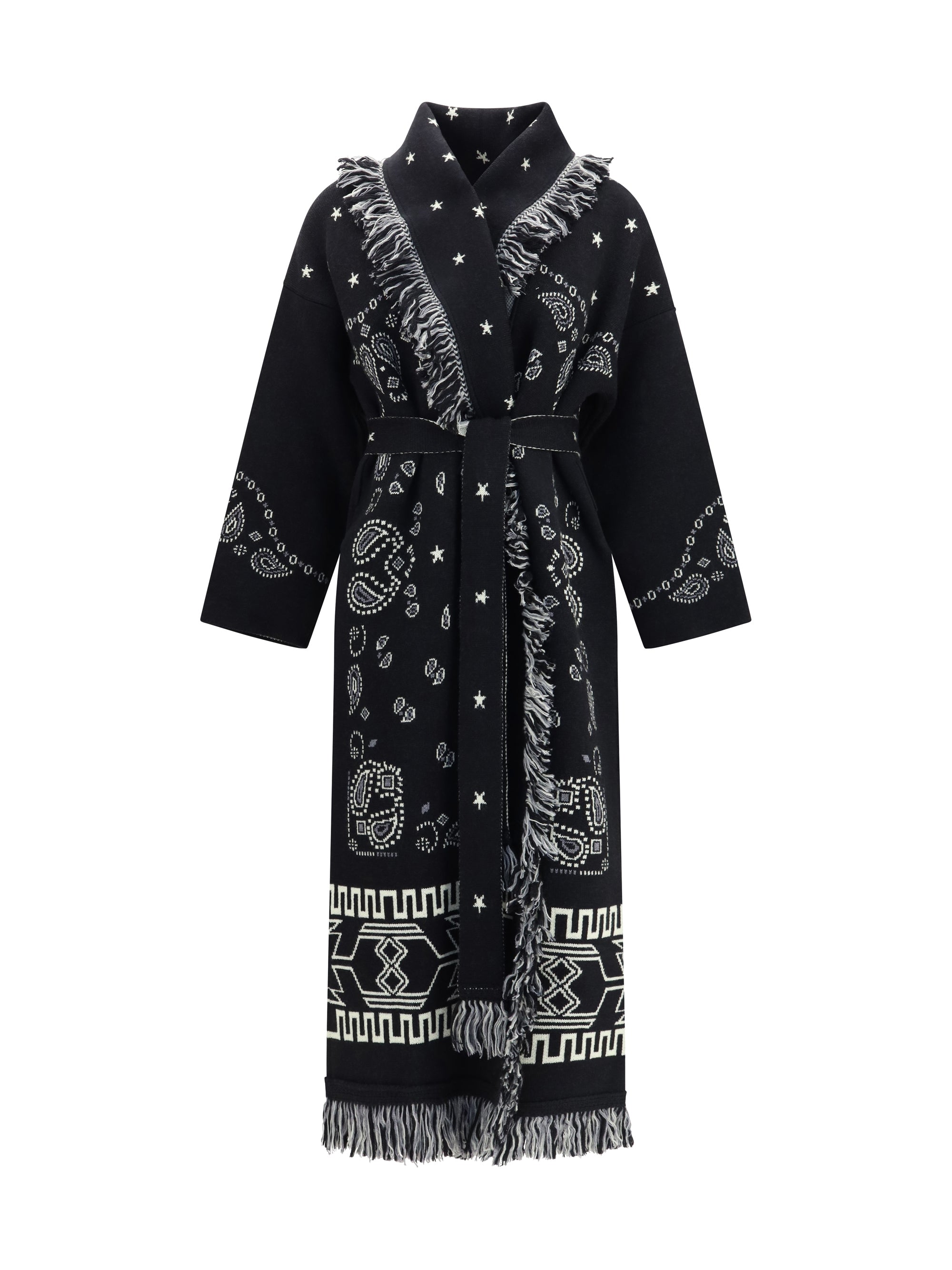 Alanui Bandana Jacquard Coat — Black