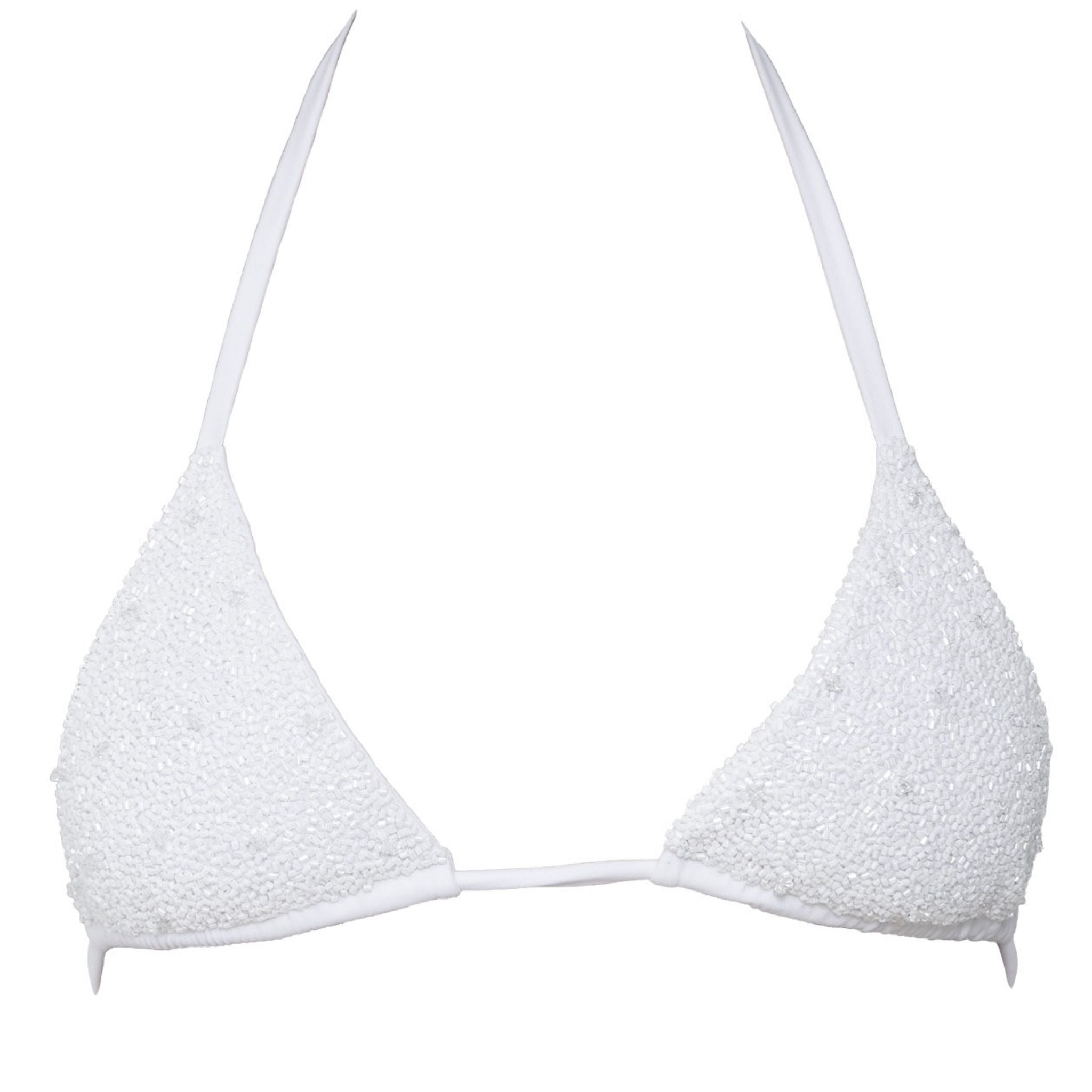 Forever Hand-Beaded Embellished Bikini Top | White