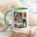 Personalizada de la pata de impresión de herradura de nueve cuadrícula de fotos de mascotas 11 oz 15 oz taza de cerámica con el nombre y la inicial de regalo de cumpleaños para los dueños de mascotas