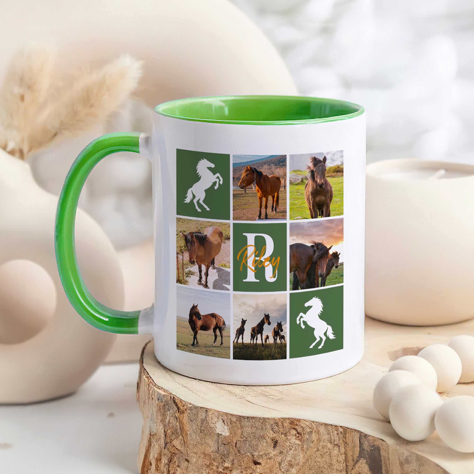Personalizada de la pata de impresión de herradura de nueve cuadrícula de fotos de mascotas 11 oz 15 oz taza de cerámica con el nombre y la inicial de regalo de cumpleaños para los dueños de mascotas