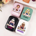 Personalizado de dibujos animados manicura Nombre PU Caja de joyería de cuero con LED ajustable Espejo de maquillaje Salón de belleza de apertura de regalo de cumpleaños para los técnicos de uñas