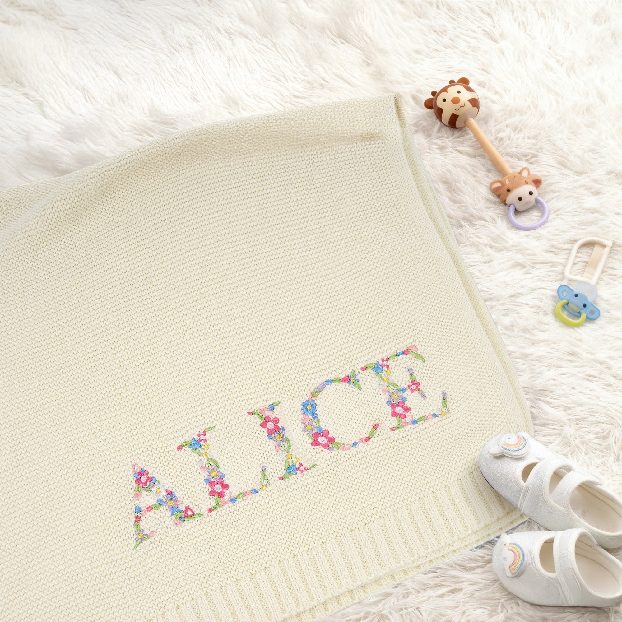 Personalizado colorido floral suave manta de algodón de punto del bebé con el nombre bordado cumpleaños Baby Shower regalo para los recién nacidos los nuevos padres