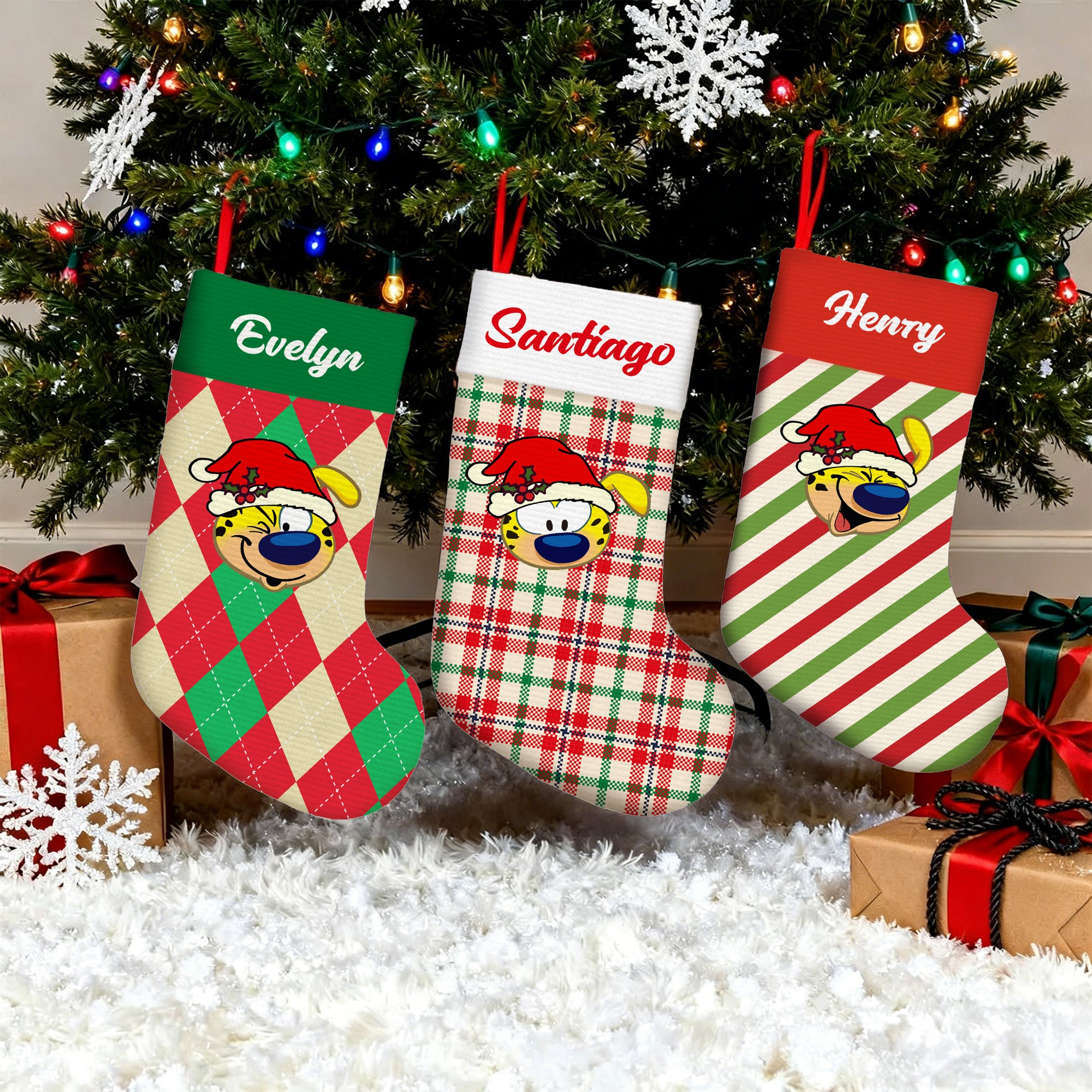 Media de Navidad personalizada de Marsupilami de cola larga con nombre Decoración del hogar Regalo de Navidad para niños Amigos Familia | Callie × Marsupilami