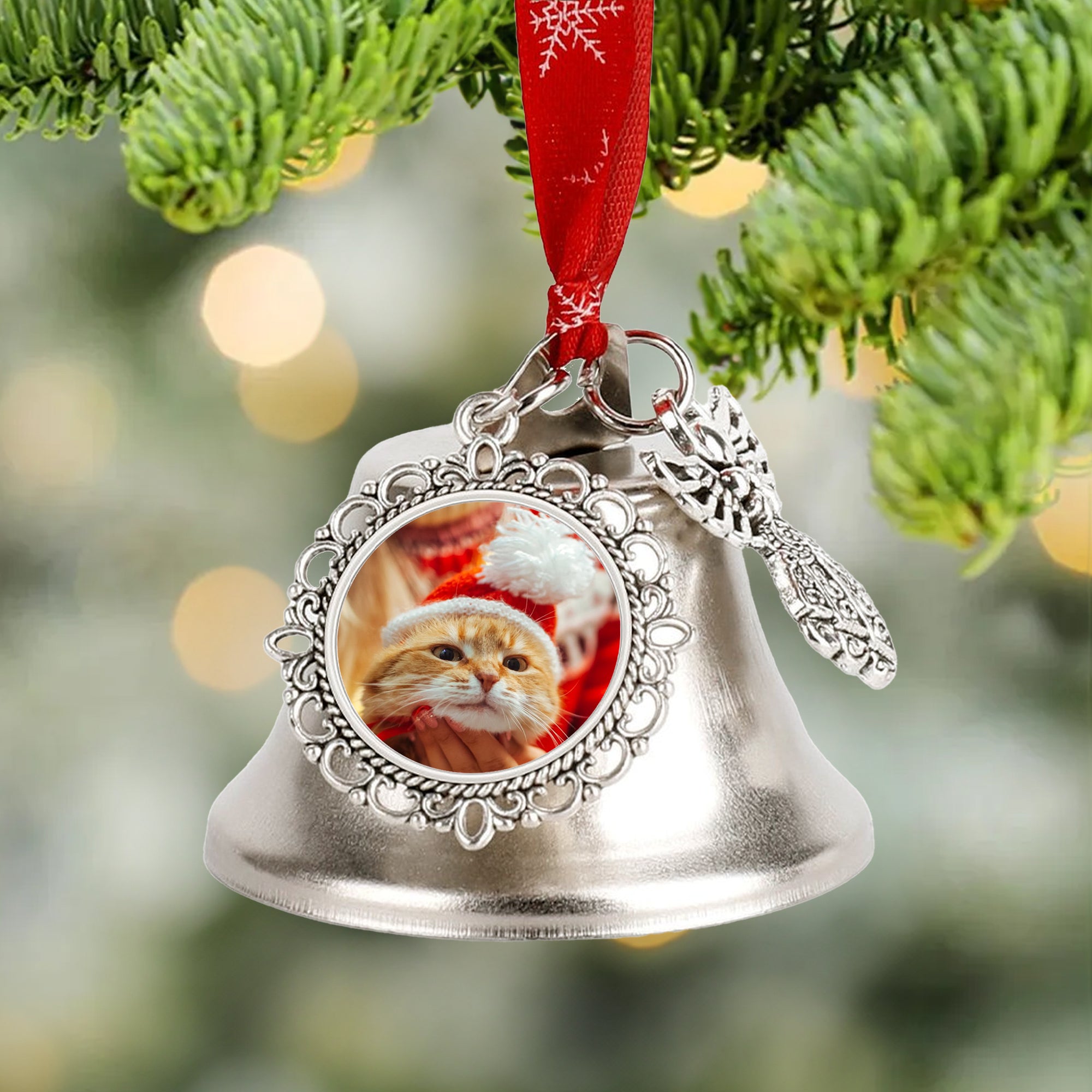 Personalizada Foto Diseño Corazón Angel Wing Bell Ornamento Casa Árbol Decoración Navidad Regalo para la Familia Amigo