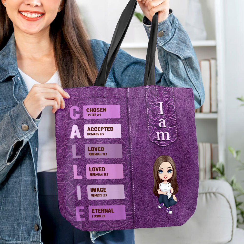 Biblia personalizada Dios dice que yo soy Personaje de dibujos animados Bolsa de asas con nombre Esperanza y fe Regalo cristiano alentador para mujeres
