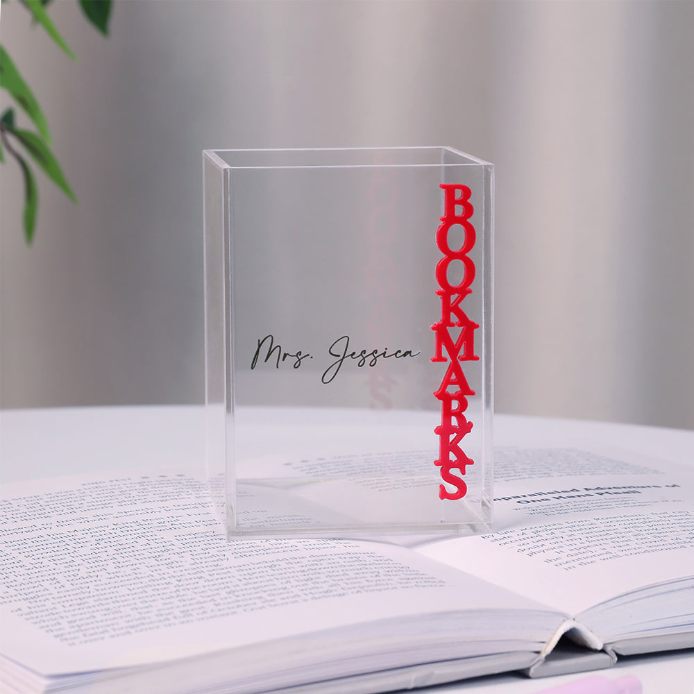 Marcapáginas personalizado en 3D con diseño multicolor Marcapáginas transparente Portabolígrafos con texto Decoración de escritorio Regalo de cumpleaños para ratón de biblioteca Amante de los libros