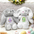 Huevo de Pascua personalizado Conejo de dibujos animados Flores Conejito de peluche con inicial y nombre Regalo de Pascua para niños Niñas