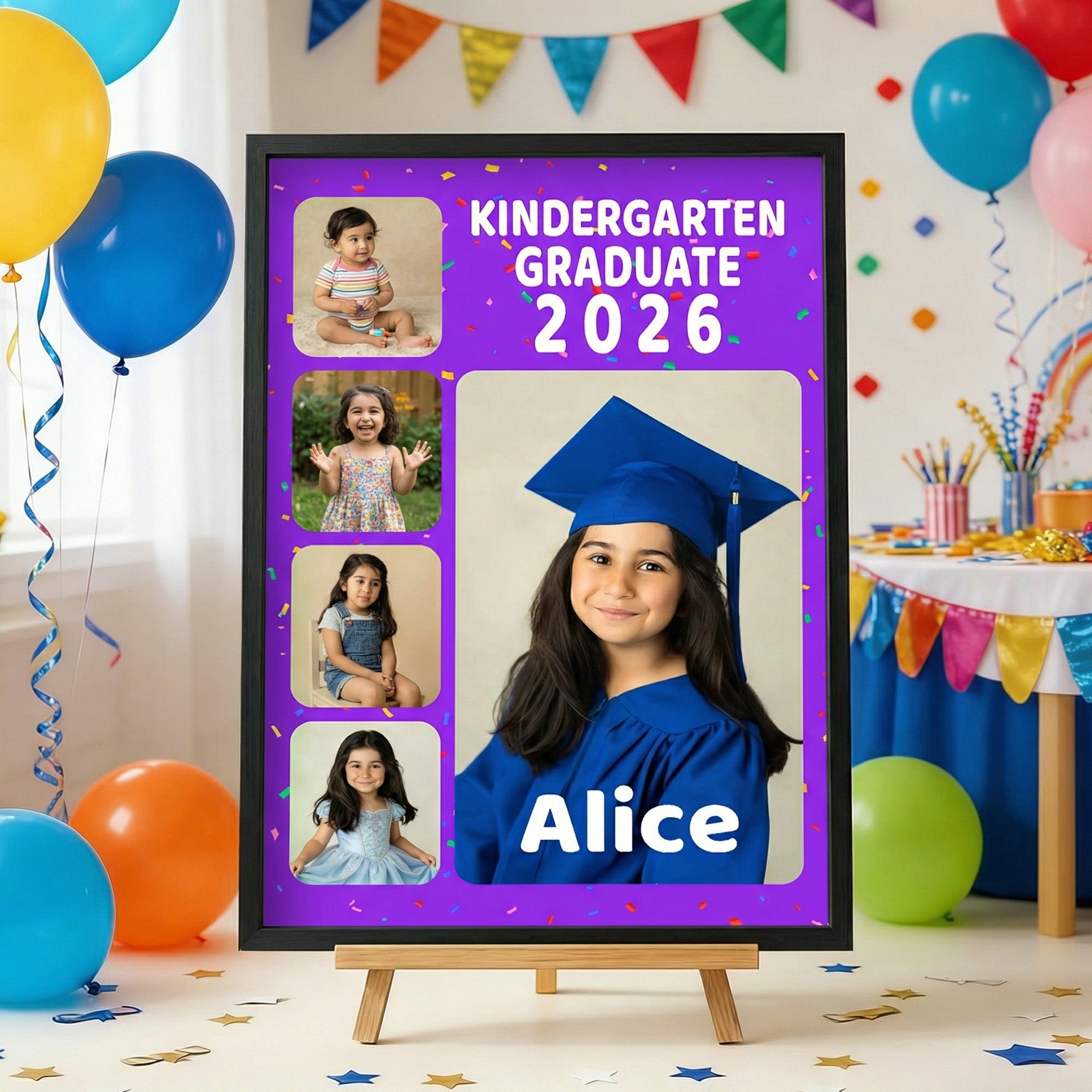 Fotos Personalizadas Lienzo Arte Póster Sin Marco Pintura con Nombre Título Kindergarten Preescolar Fiesta de Graduación Regalo para Graduados Niños