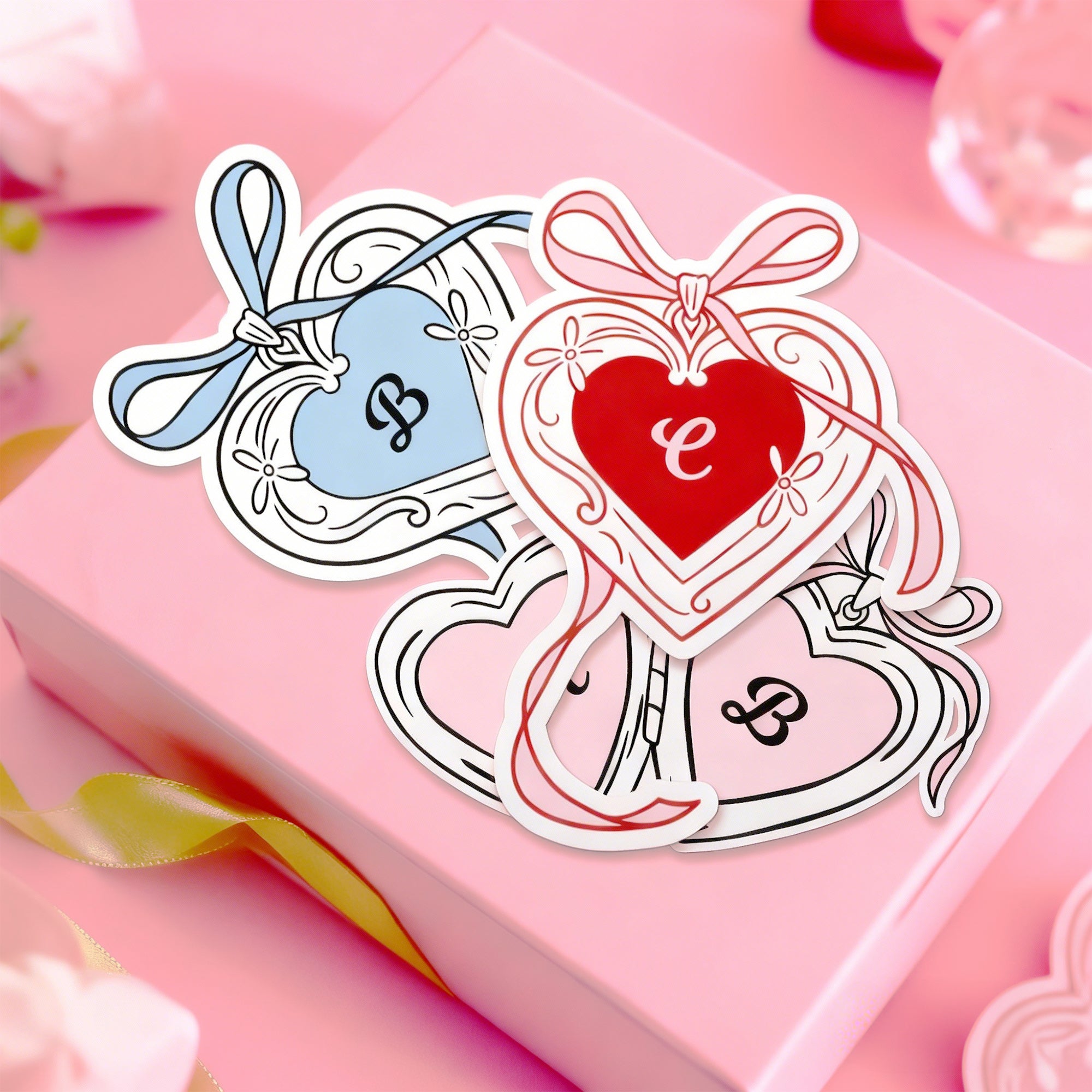 Personalizado Multicolor Corazón Lazo Pegatinas impermeables con Inicial Día de San Valentín Boda Regalo para Pareja Mujeres