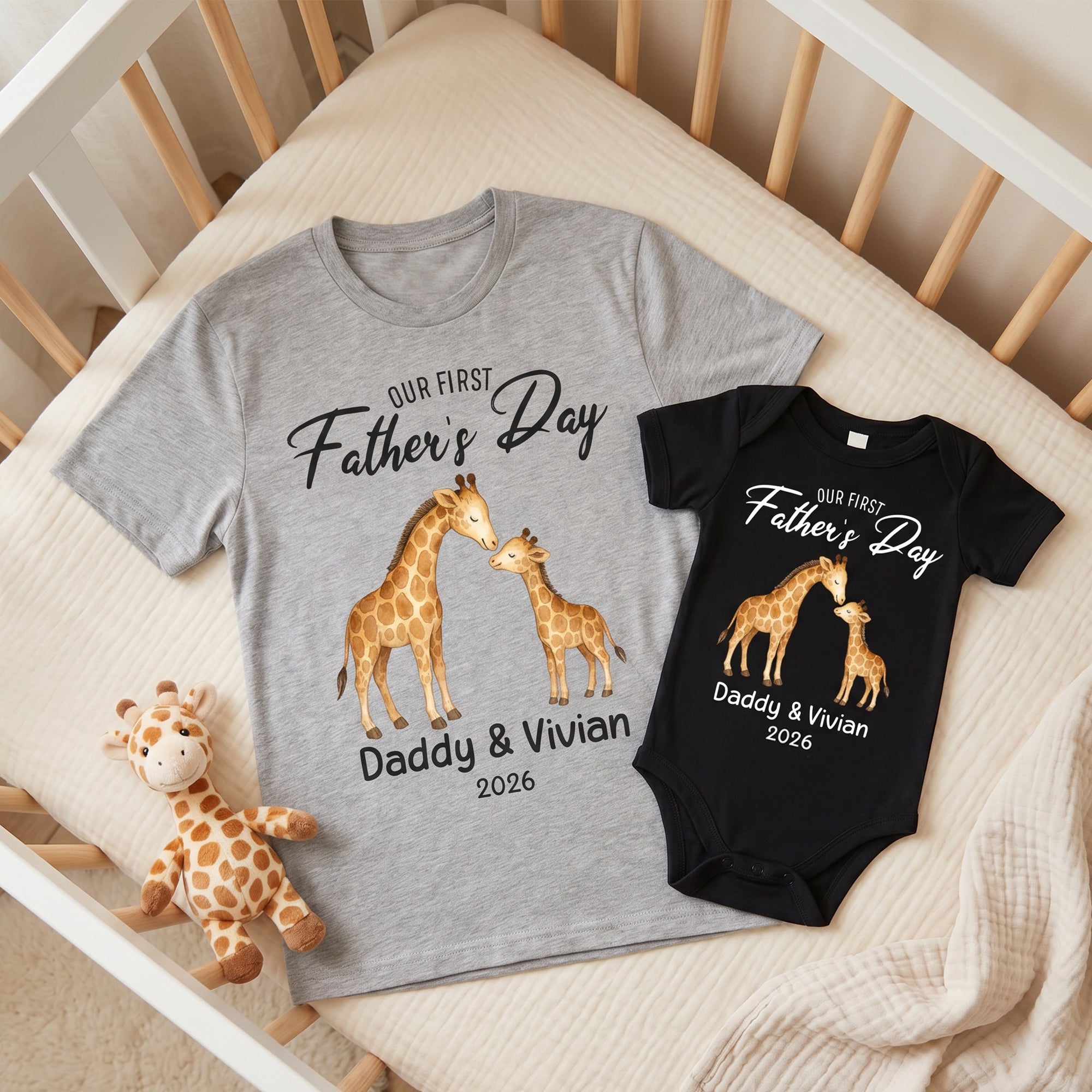 Personalizado Nuestro Primer Padre Animal Patrón 100% Algodón Camiseta Bebé Body a Juego con Nombres Día del Padre Regalo para Papá Bebé