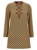 Gucci Logo-Jacquard Mini Dress — Beige