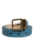 Men's Blue Leather Classic Gold Metal Buckle Belt Caimano