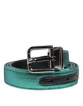 Men's Green Black Polyester Metal Buckle Belt And Lurex Calf Leather