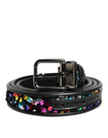 Men's Black Sequin Embellished Metal Buckle Belt Polyester Leather