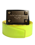 Men's Yellow Green Classic Metal Logo Buckle Belt Calf Leather